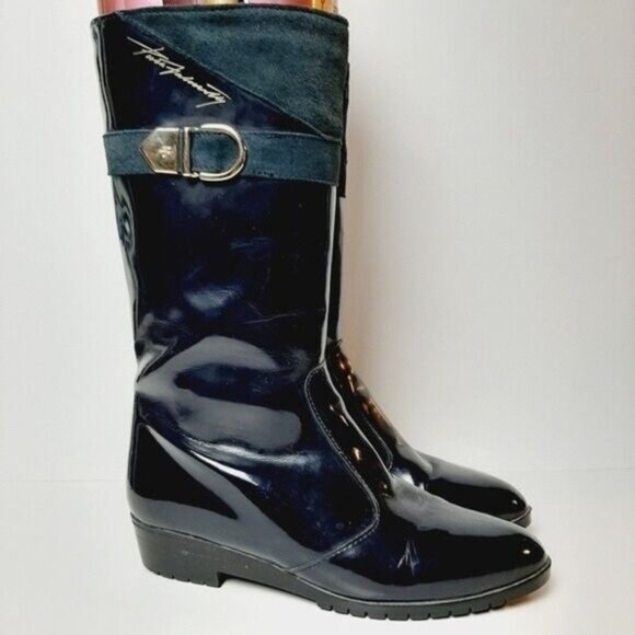 PERTTI PALMROTH Vintage Rain Boots Navy & Teal Sz 6.5 - Picture 2 of 9